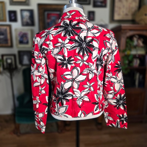 Vintage 90s Brooke Coleman Red Floral Button Front Long Sleeve Hawaiian Jacket - Picture 5 of 8